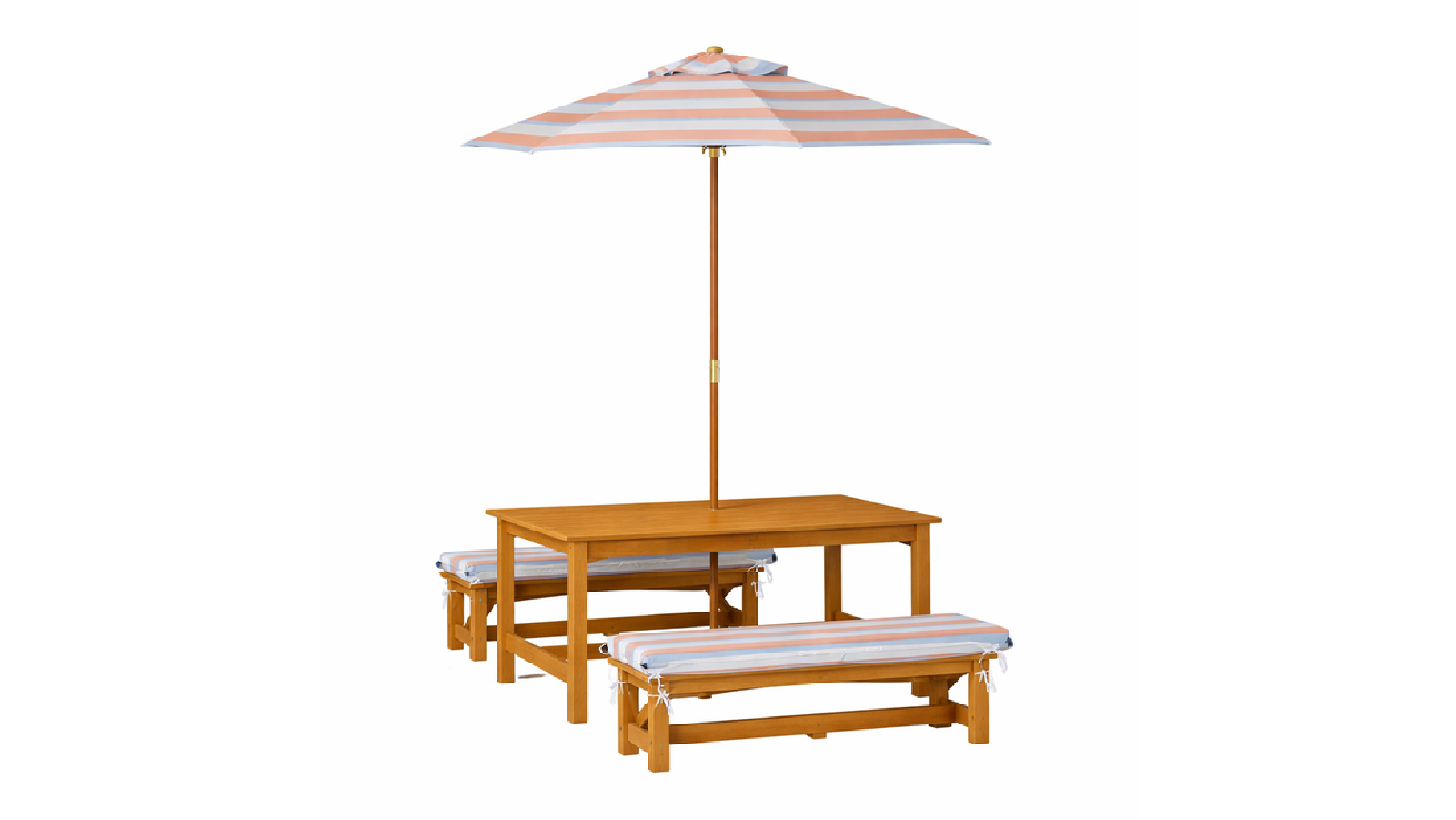 Hide & Seek Kids Table & Bench Set with Umbrella and Cushions - Peach & White