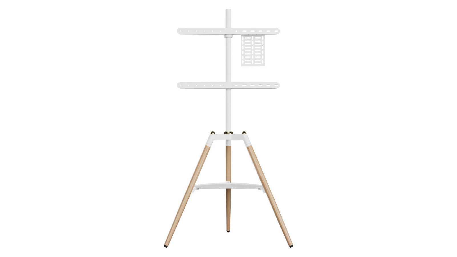 Screenmounts White Iron Tray Style with Tri Legged Beech Wood TV Stand Mount Bracket