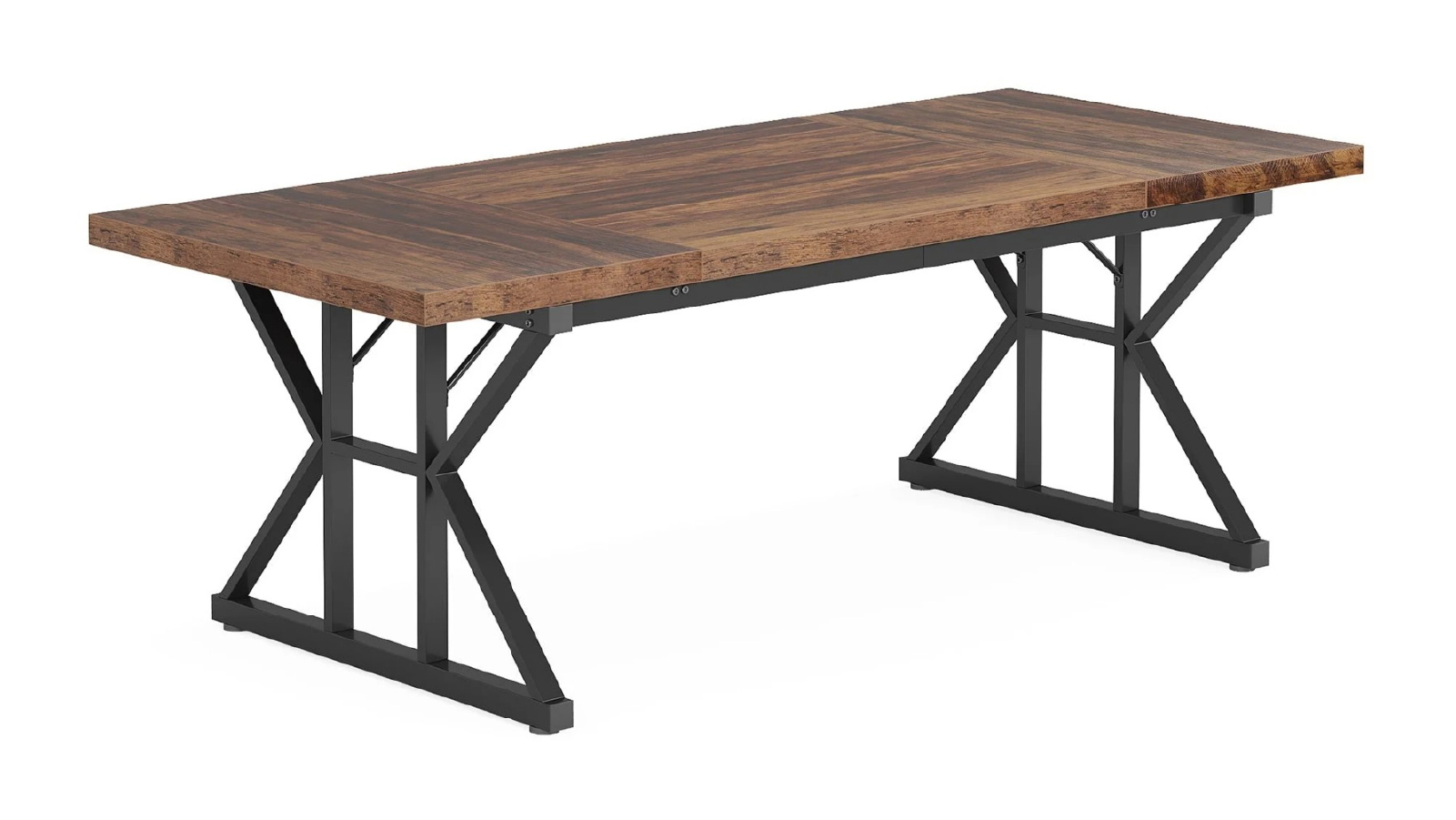 Oakory 180cm Home Office Desk with Rustic Brown Top and Black X Frame