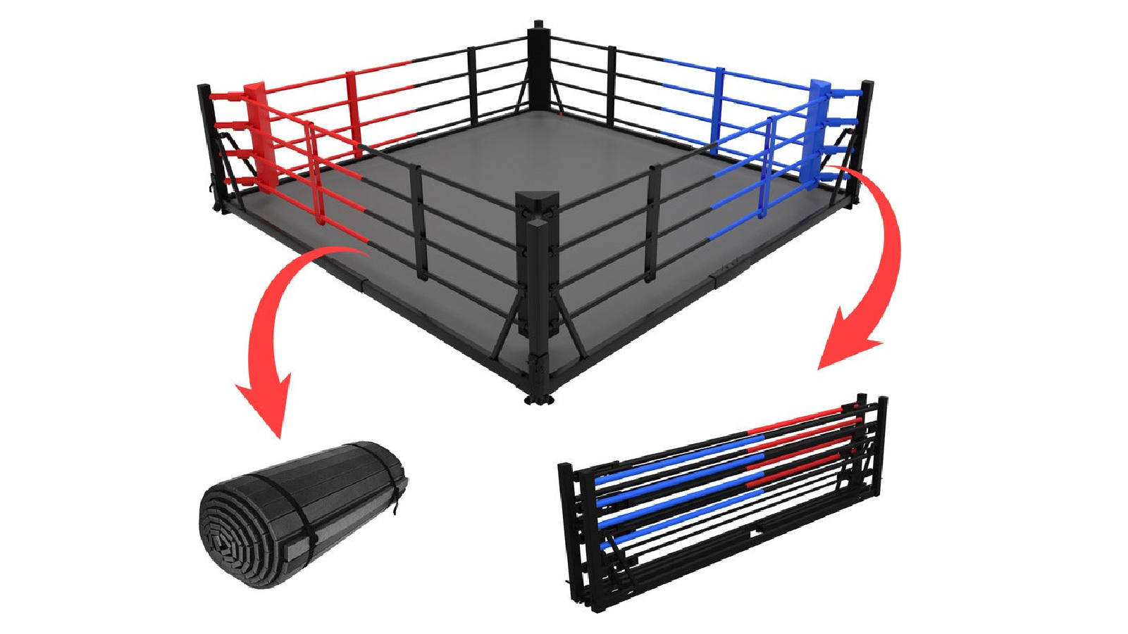 Fitness Hero 5m Onyx Foldable Boxing Ring and Rollout Mat