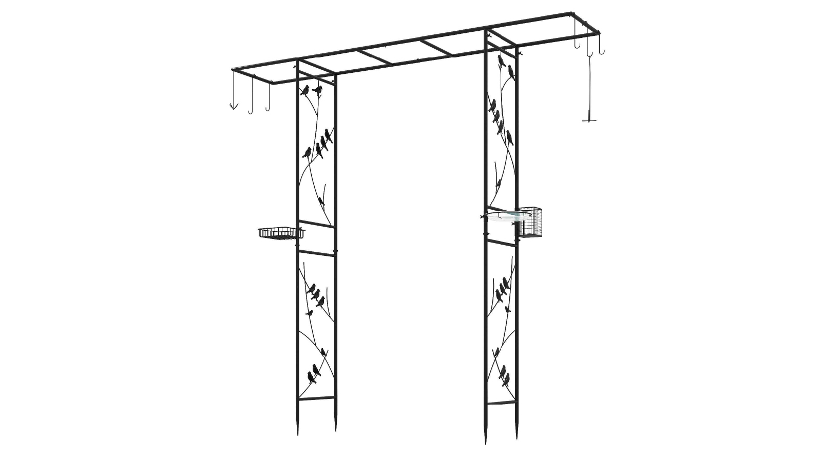 Costway 213cm Metal Garden Arch Arbor Feeding Station with Water Bowl Mesh Tray 
