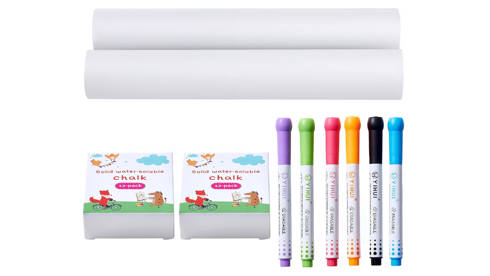 Pretty & Practical 32 Piece Kids Art Easel Accessory Set Including Chalks, Dry-Erase Markers & Paper Rolls