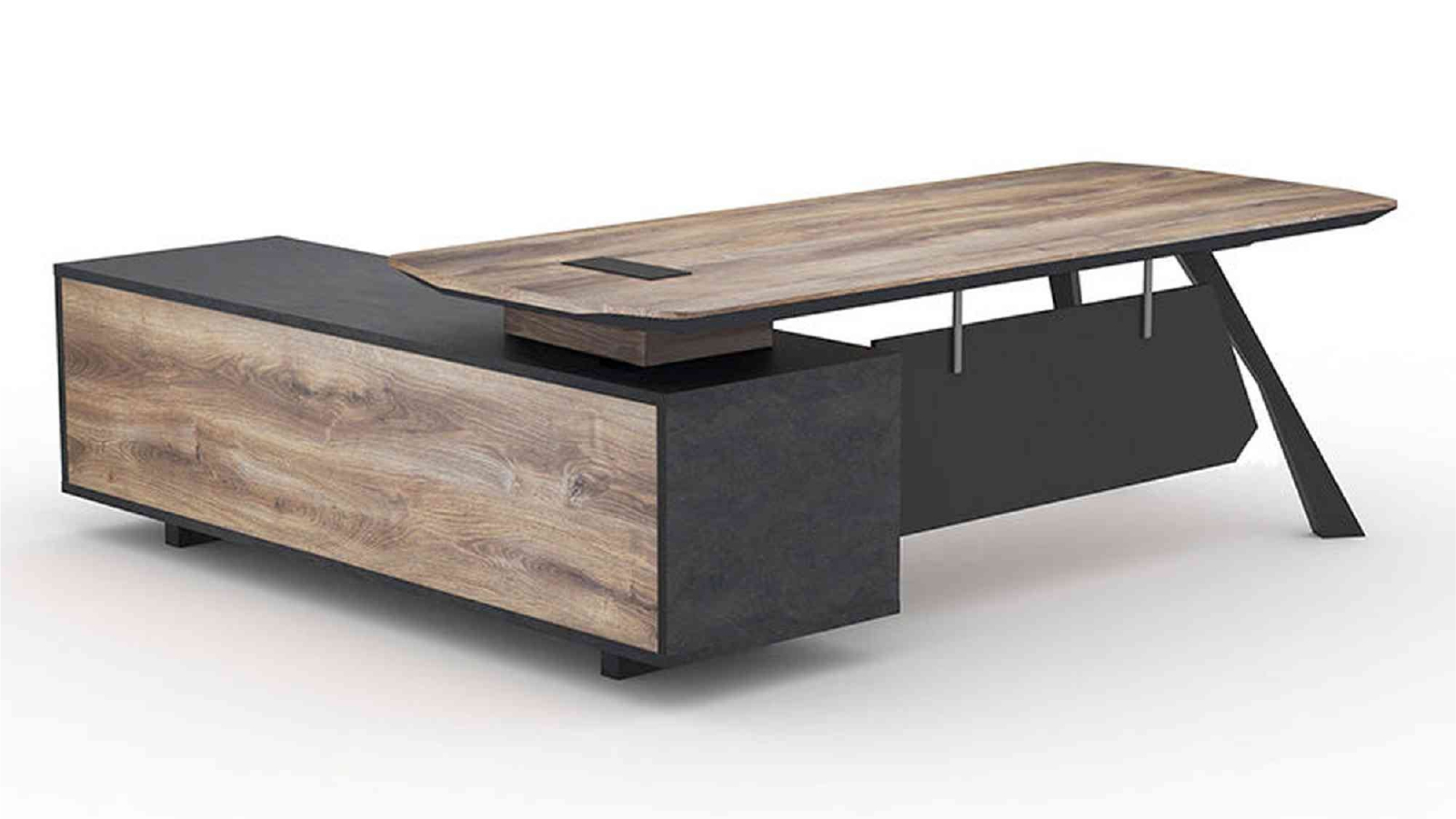 EASTON Executive Desk with Right Return 2.2 - 2.4m - Warm Oak & Black