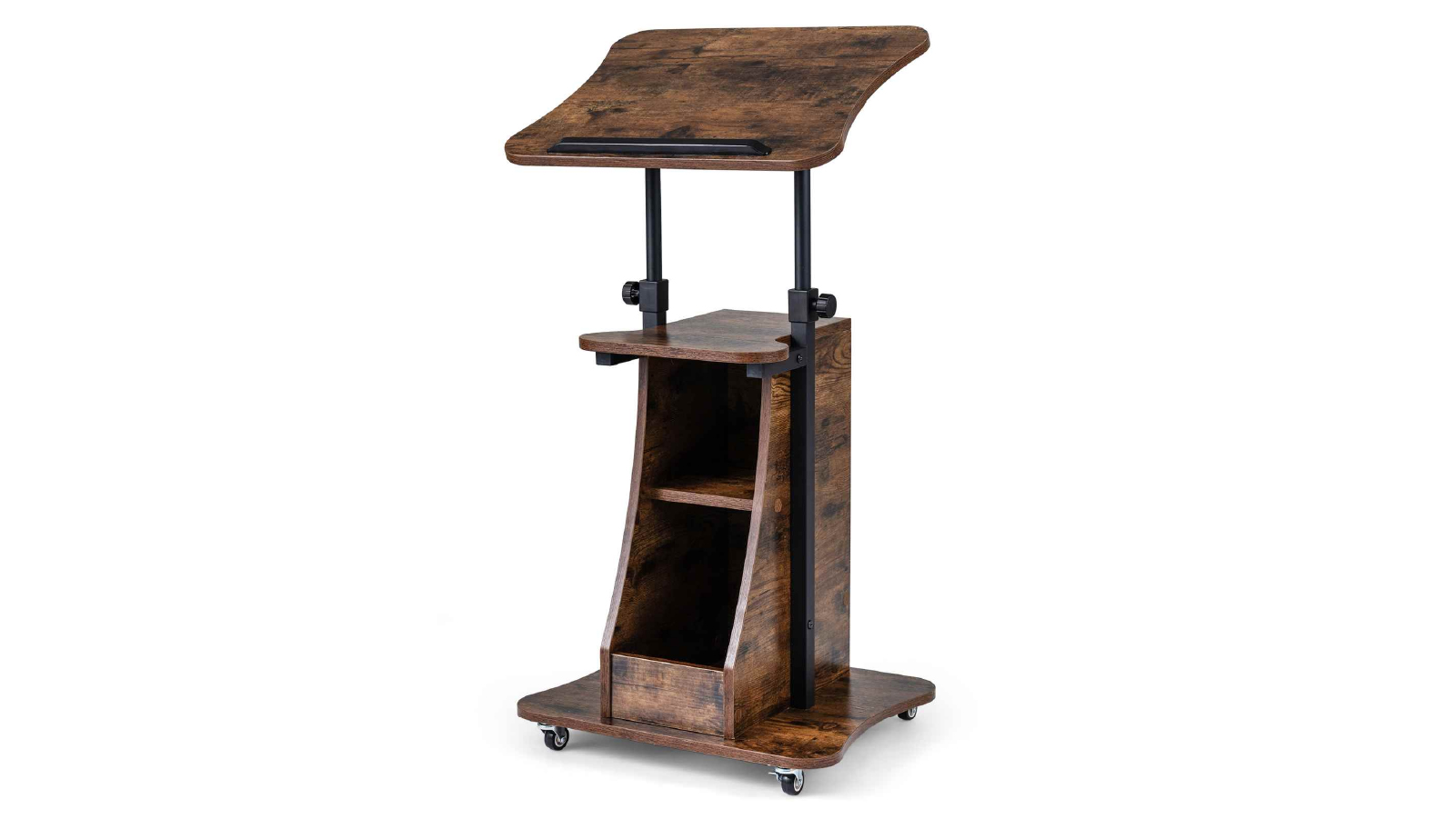 Costway Adjustable Height Lectern Table Laptop Stand with Storage Shelves