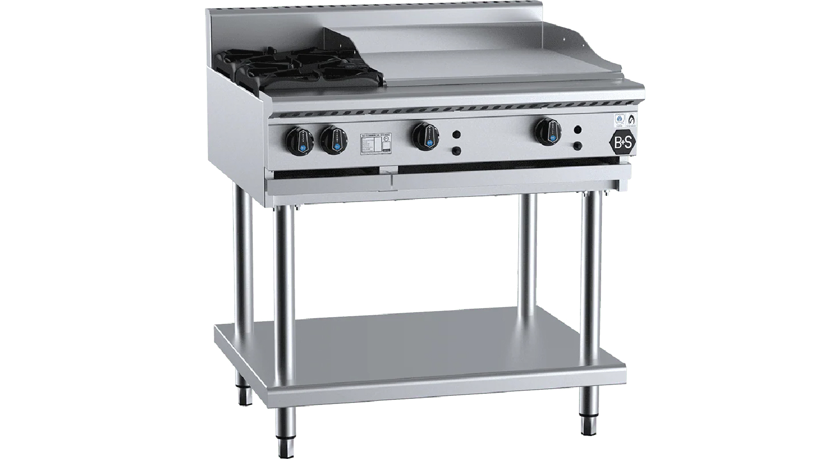 B+S Black Combination Two Open Burners and 600mm Grill Plate LPG