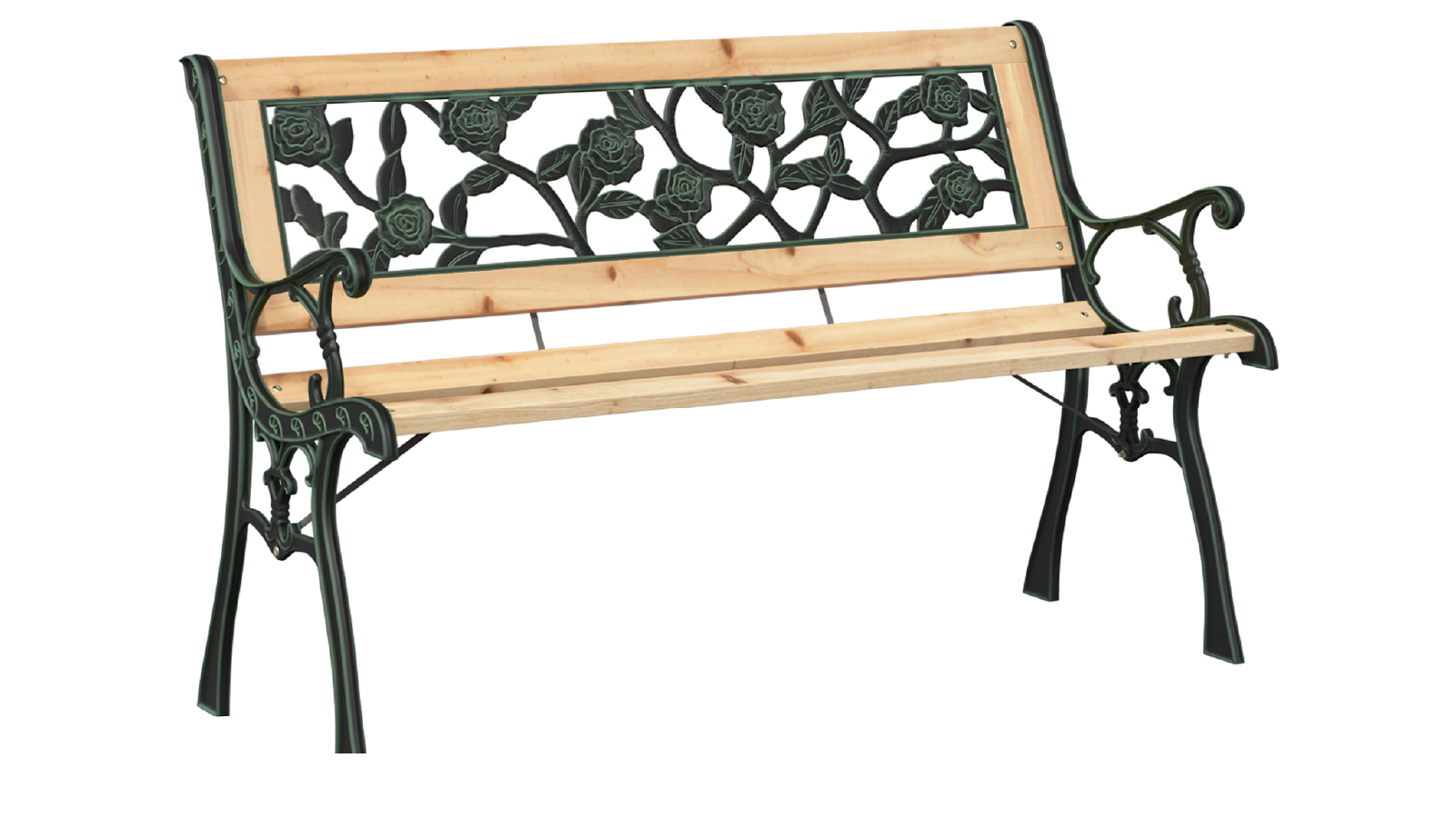 VidaXL 116cm Garden Bench with Rose Patterned Backrest - Wood