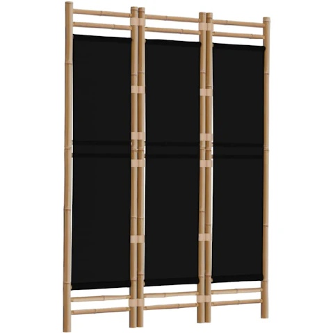 VidaXL 120 cm 3 Panel Bamboo and Canvas Folding Room Divider - Black