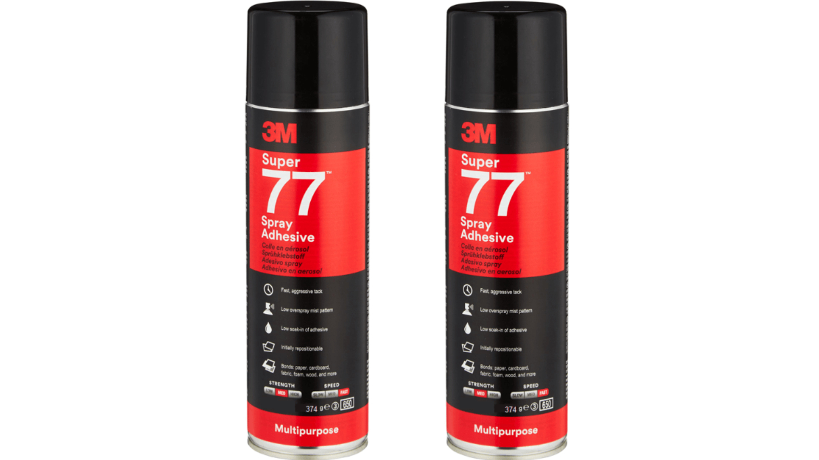 3M Super 77 Multi-Purpose 374g Adhesive Glue Spray Can - Pack of 2