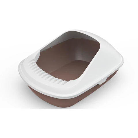 YES4PETS 2 x Large Cat Litter Box Tray with Shovel Semi-Enclosed Pet Box - Brown