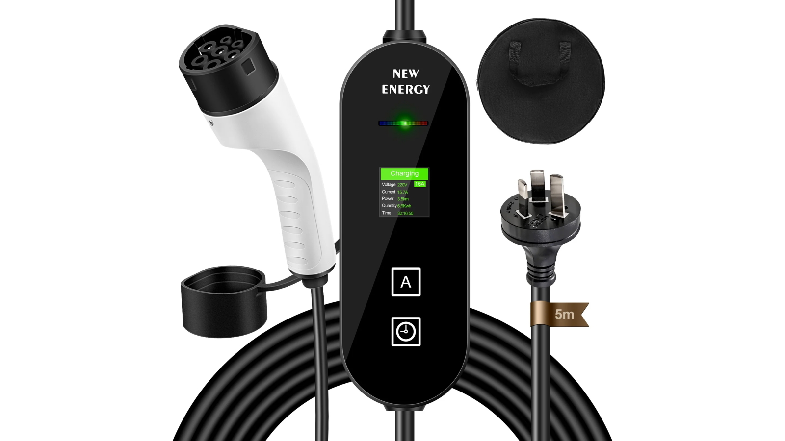AUPK 5m Type 2 EV Charger with 10A/15A Adapter and 6A-15A Adjustable Current