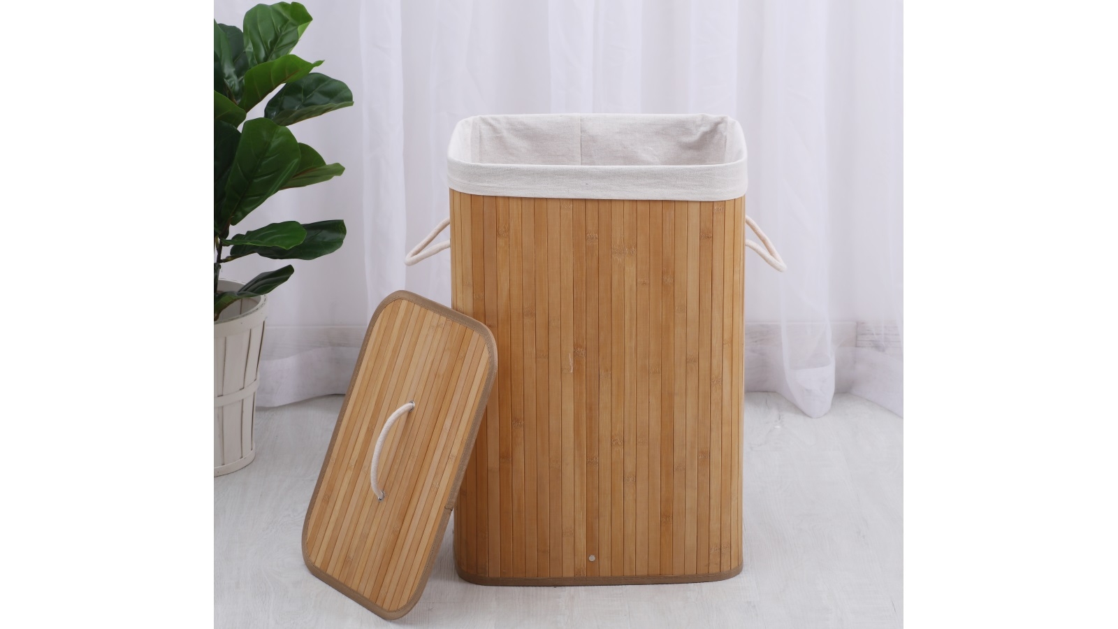 Compactor Bamboo Laundry Basket - Rectangular, Foldable, With Polycotton Liner, Natural - View #3