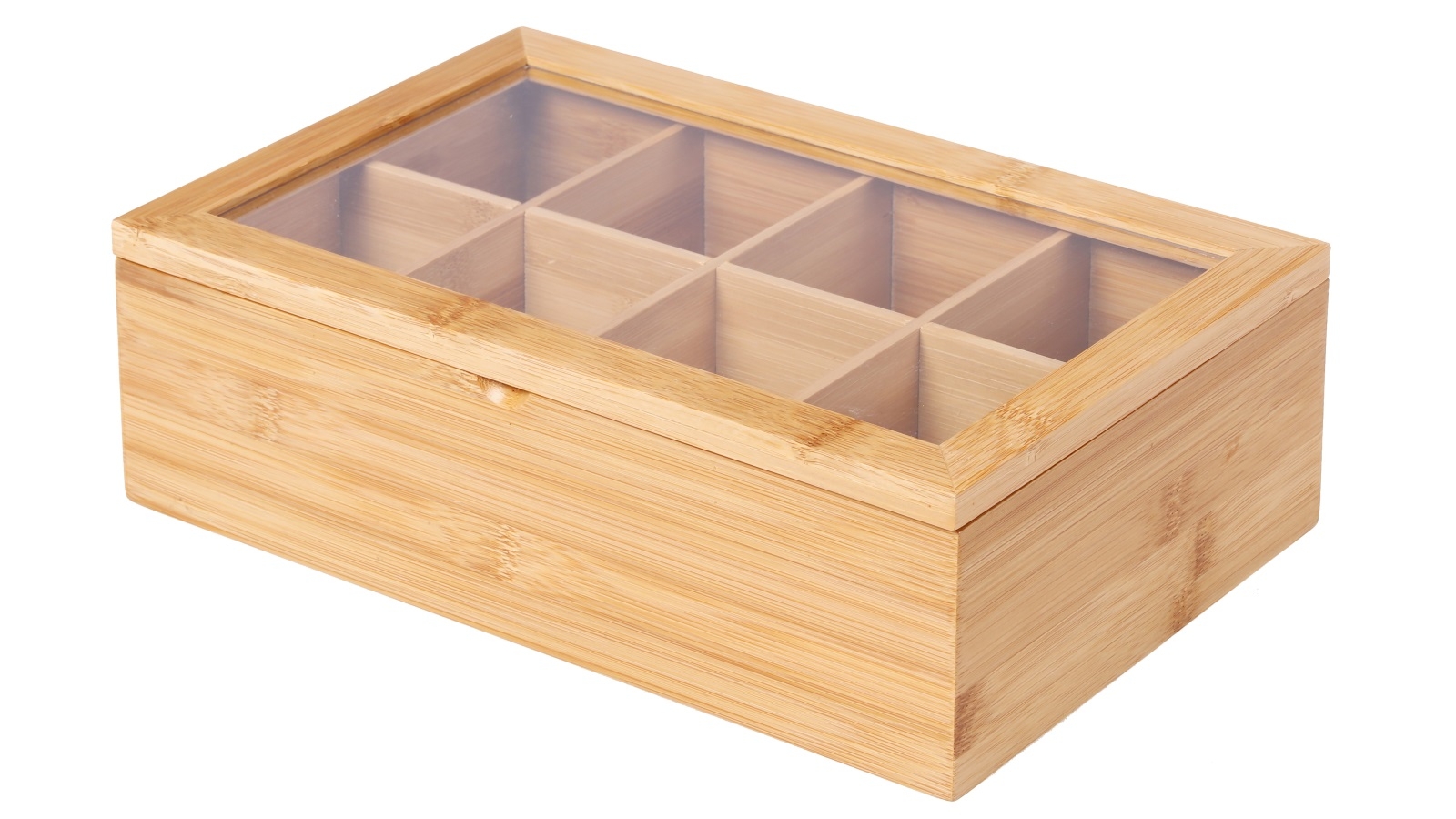 Sherwood Home 31.6x19x9.6cm Bamboo 8 Compartment Tea Box with Window - Natural Brown