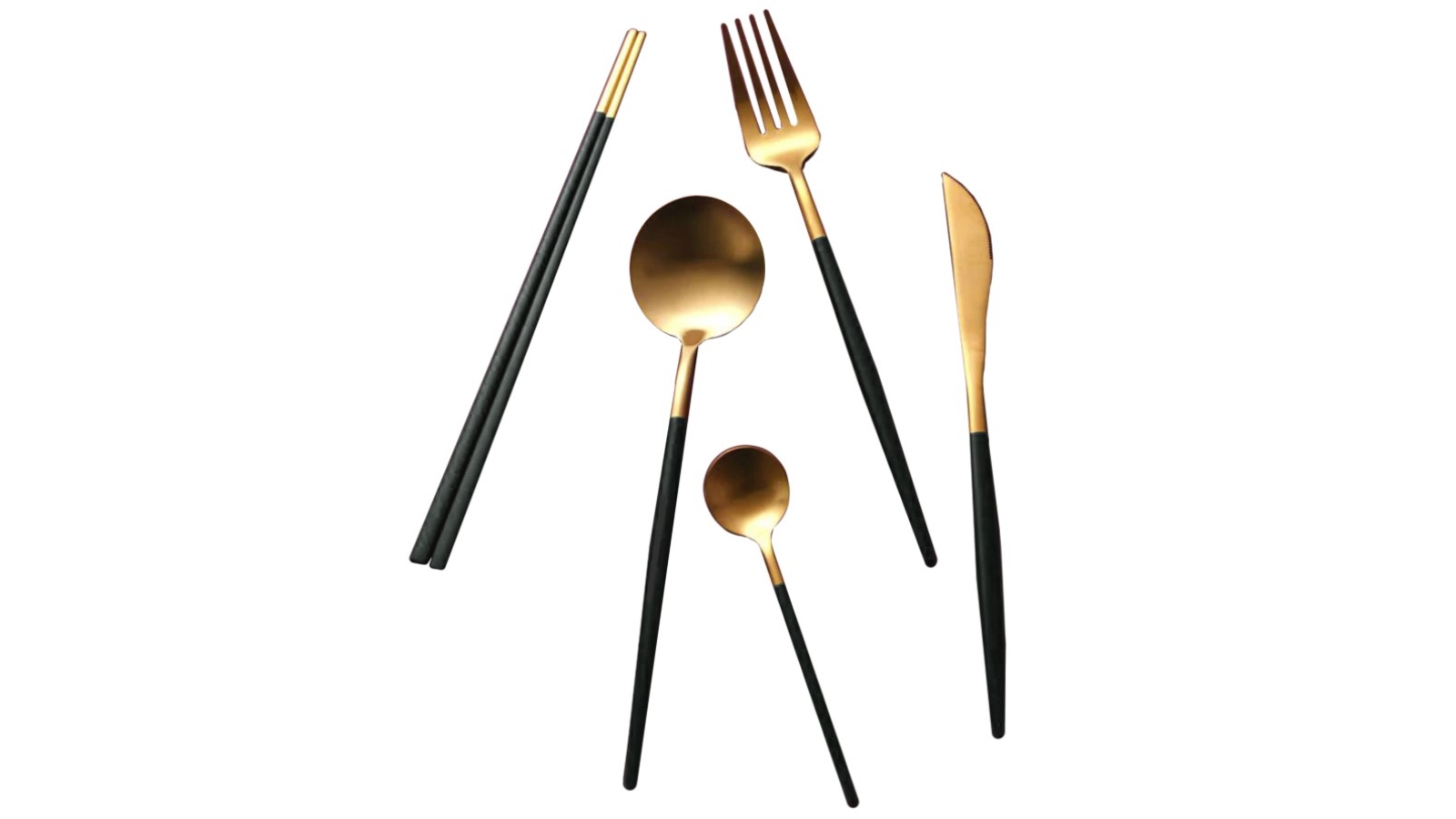 Cadence & Co. 30 Piece Hemingway Cutlery and Chopstick Set - Matte Black/Gold