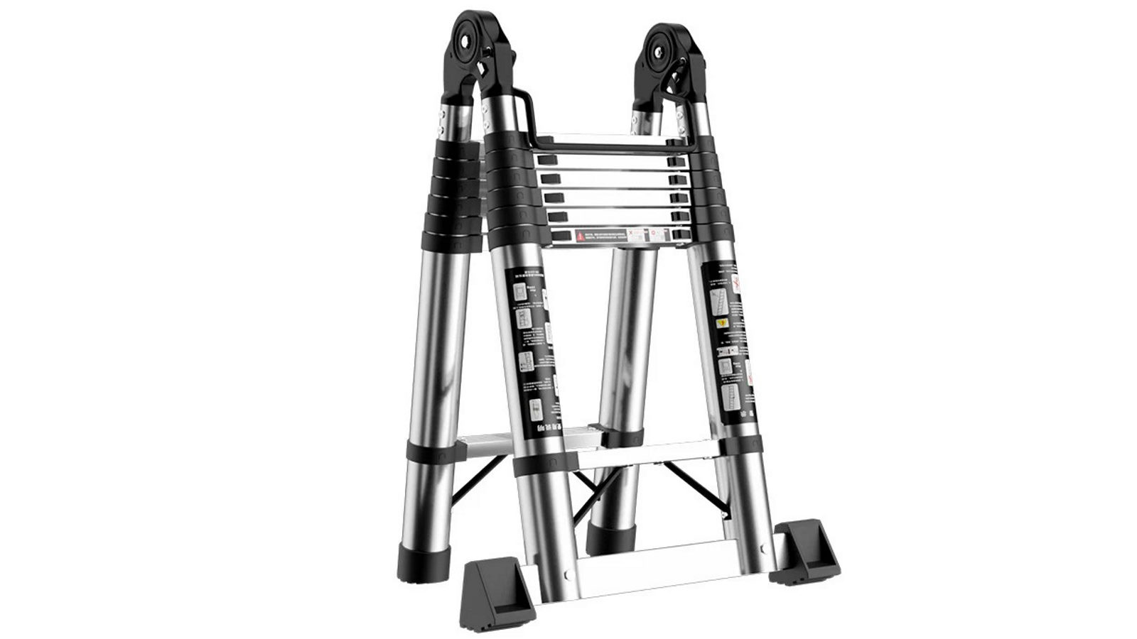 AUPK 1.7m plus 1.7m Multi-use Telescopic A-frame Extension Ladder - Stainless Steel