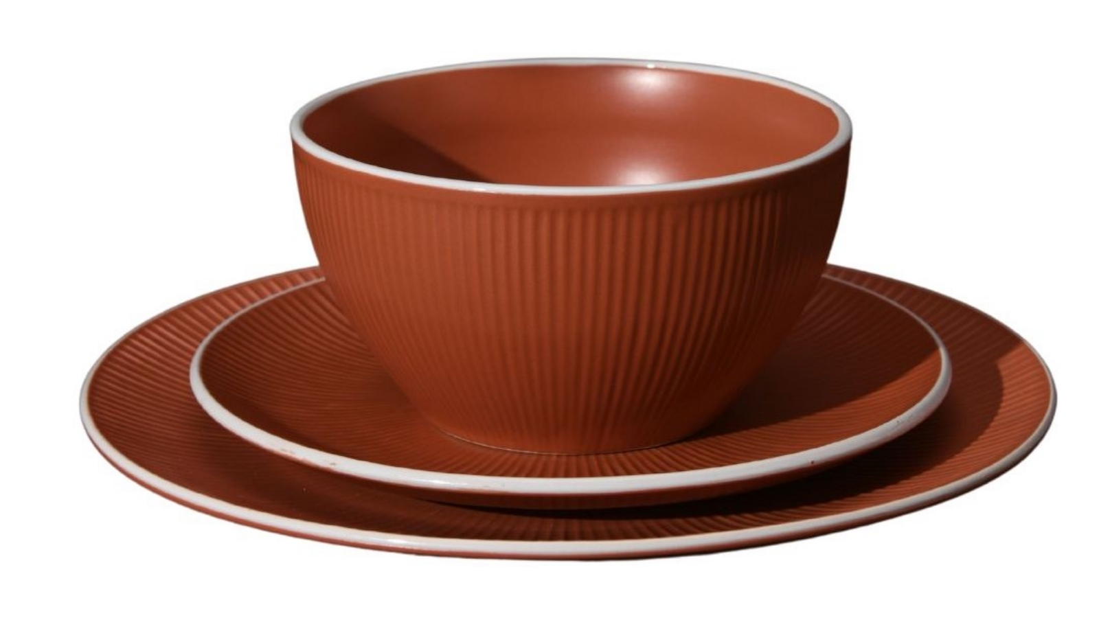 Cadence and Co. 12 Piece Maze Ribbed Dinner Set - Terracotta