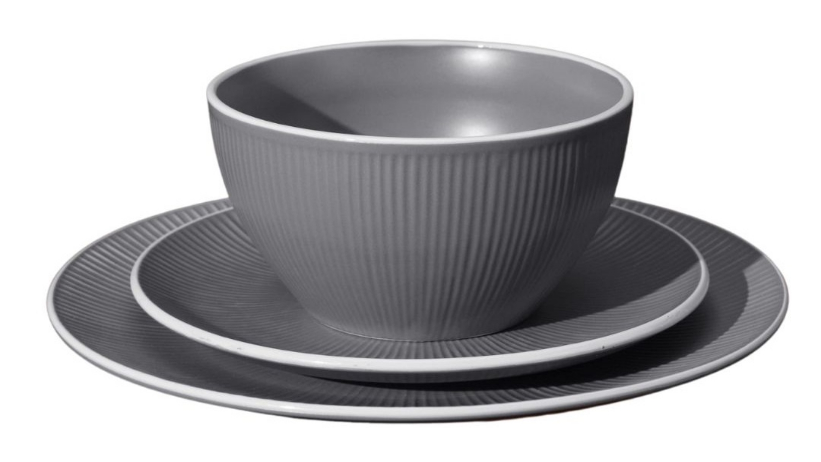 Cadence and Co. 12 Piece Maze Ribbed Dinner Set - Glaze Grey