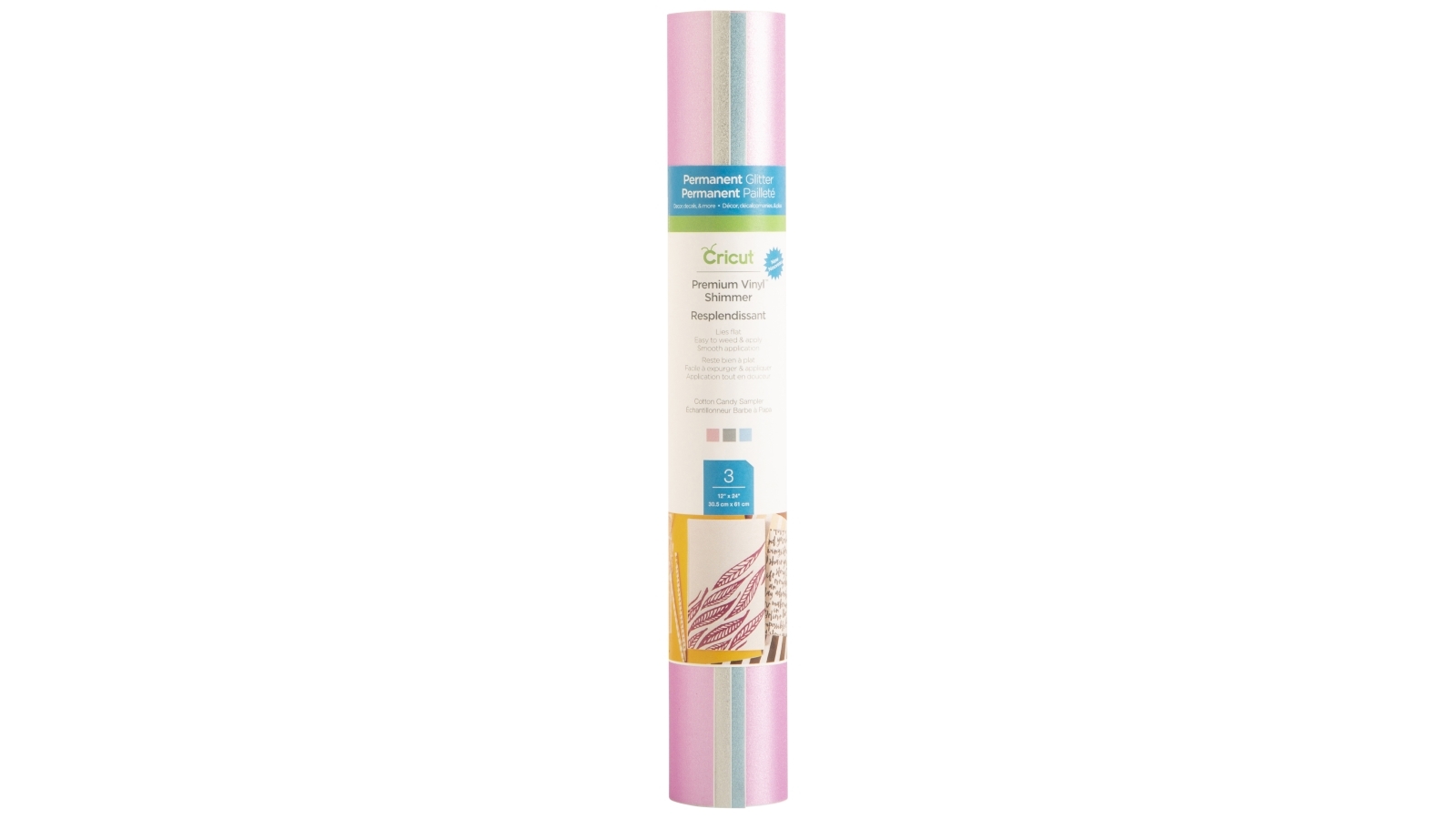 Cricut 3-Sheets 12x24-inch Shimmer Cotton Candy Sampler Permanent Premium Vinyl 