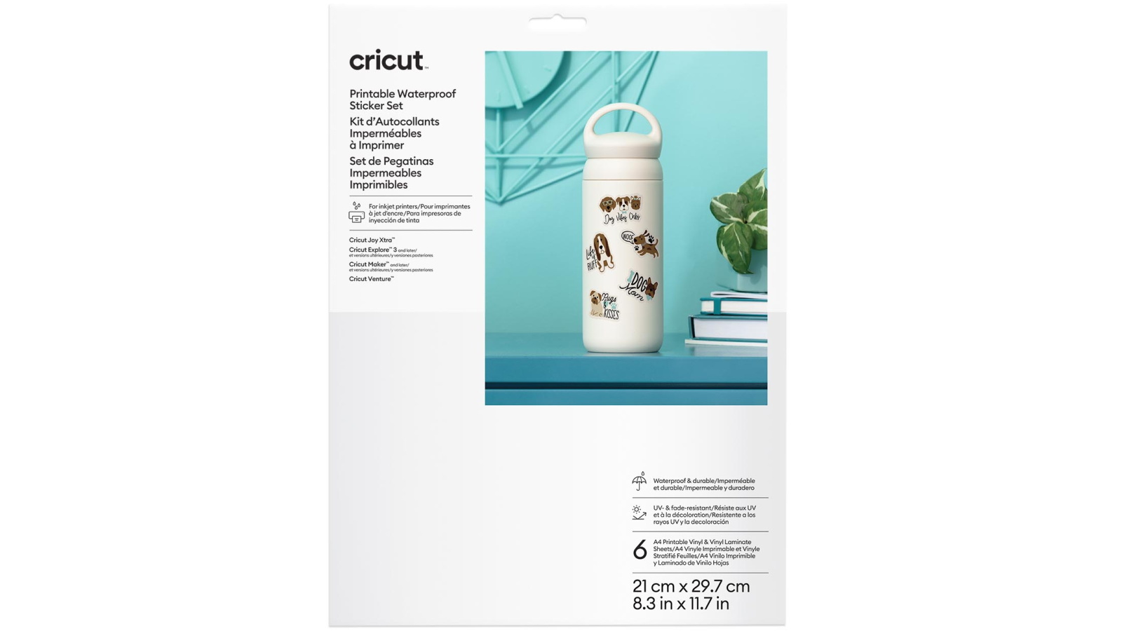 Cricut 6-sheets A4 White Printable Waterproof Sticker Set 