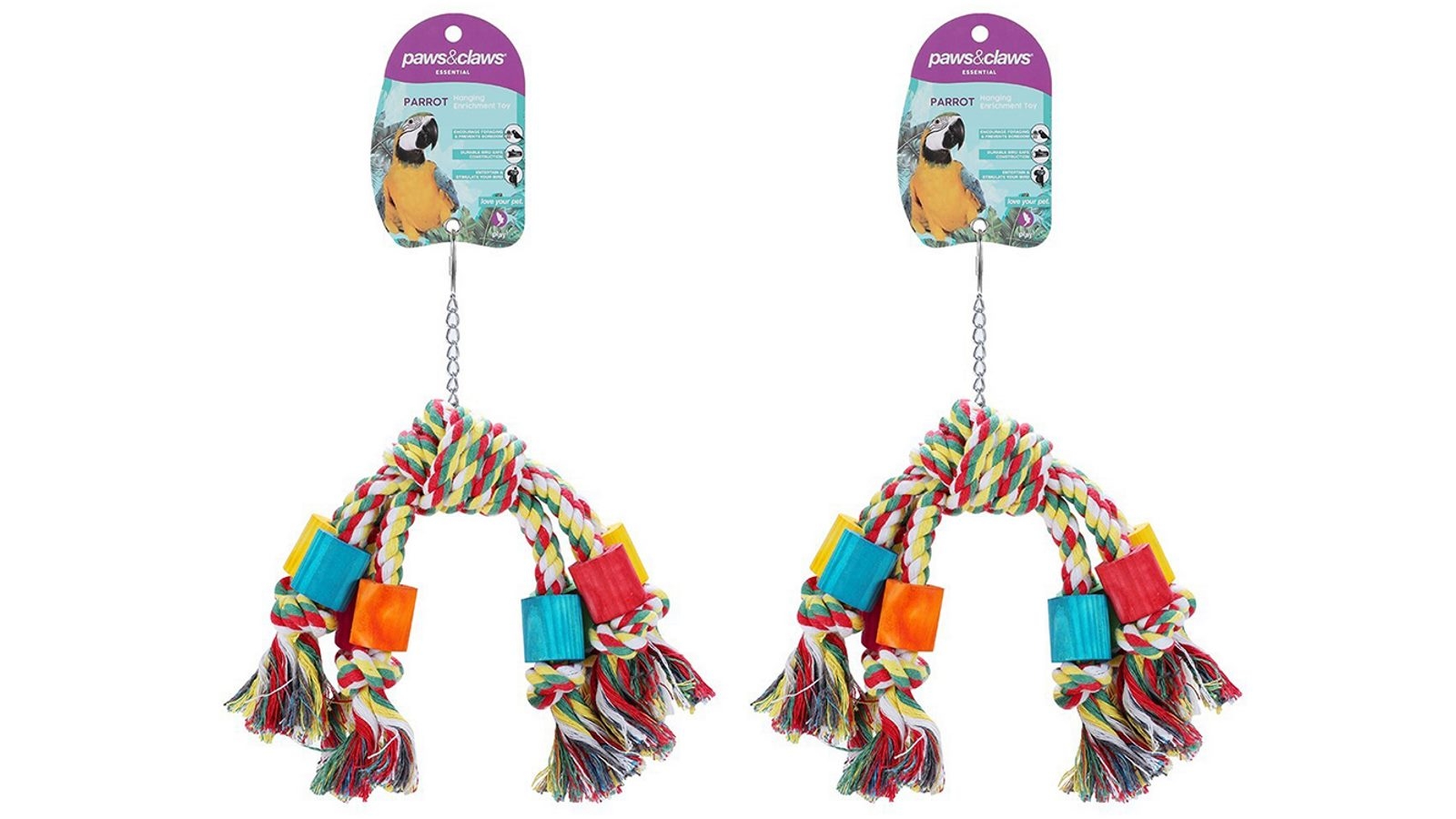 Paws and Claws 2-Pack 22cm Dangler Parrot Toy