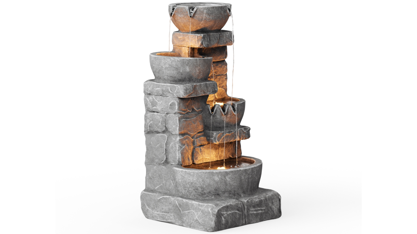 Teamson Home 84.5cm Cascading Bowl and Stacked Stone LED Water Fountain - Stone Gray