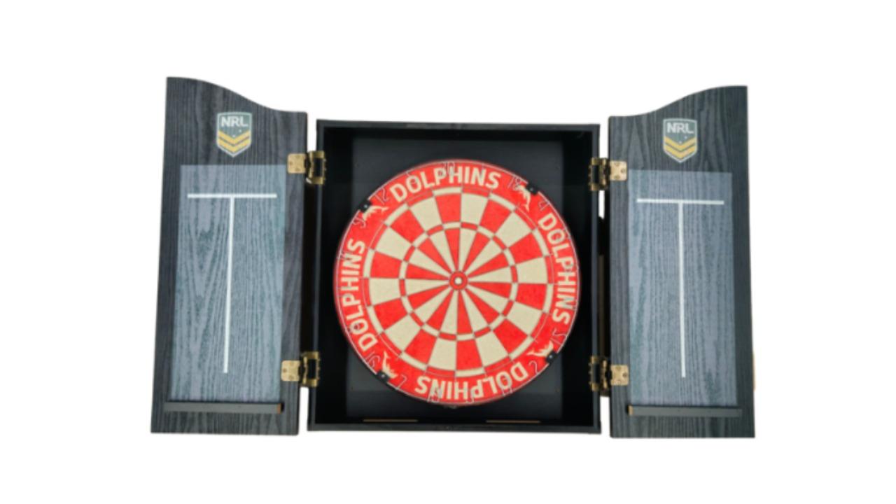 NRL Dolphins Dart Board and Cabinet Set