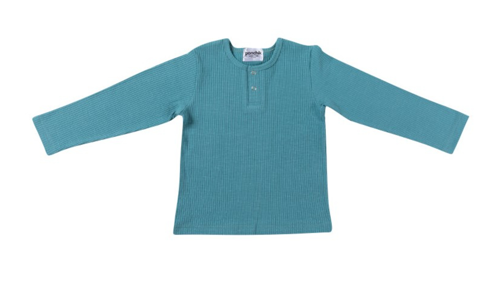 Ponchik Turquoise Ribbed Cotton Henley T Shirt - 6-12 months