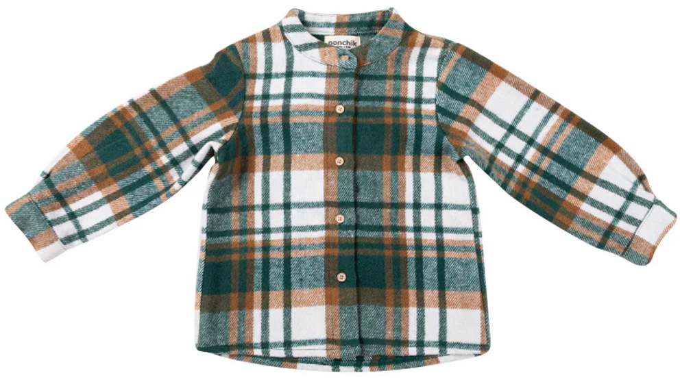 Ponchik Pear Plaid Mandarin Collar Button Down Shirt - 4 Years