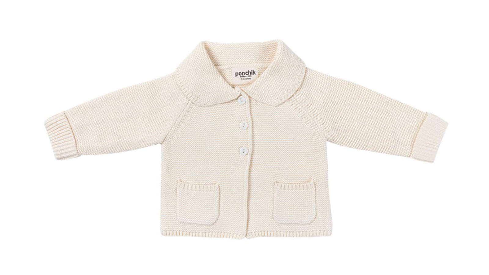 Ponchik Buttermilk Round Collar Cotton Knit Baby Cardigan - 3-6 months