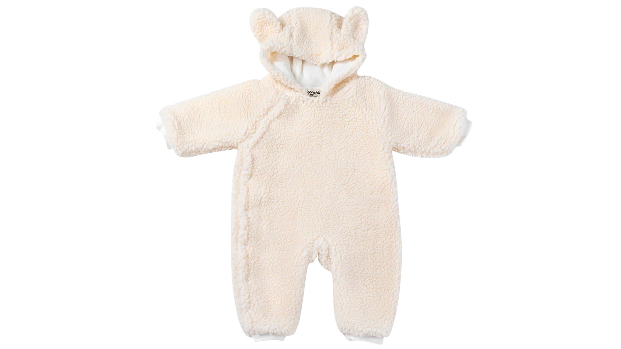 Ponchik Buttermilk Teddy Bear Fluffy Button Baby Pramsuit - 12-18 Months