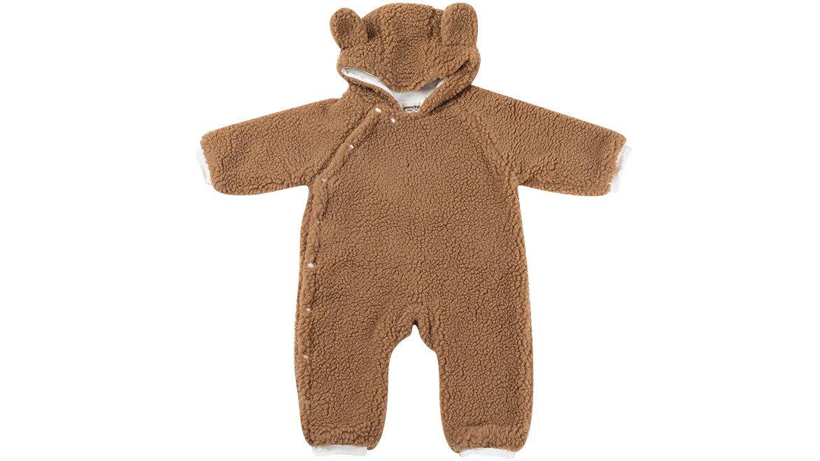 Ponchik Crepe Teddy Bear Fluffy Button Baby Pramsuit - 0-3 Months