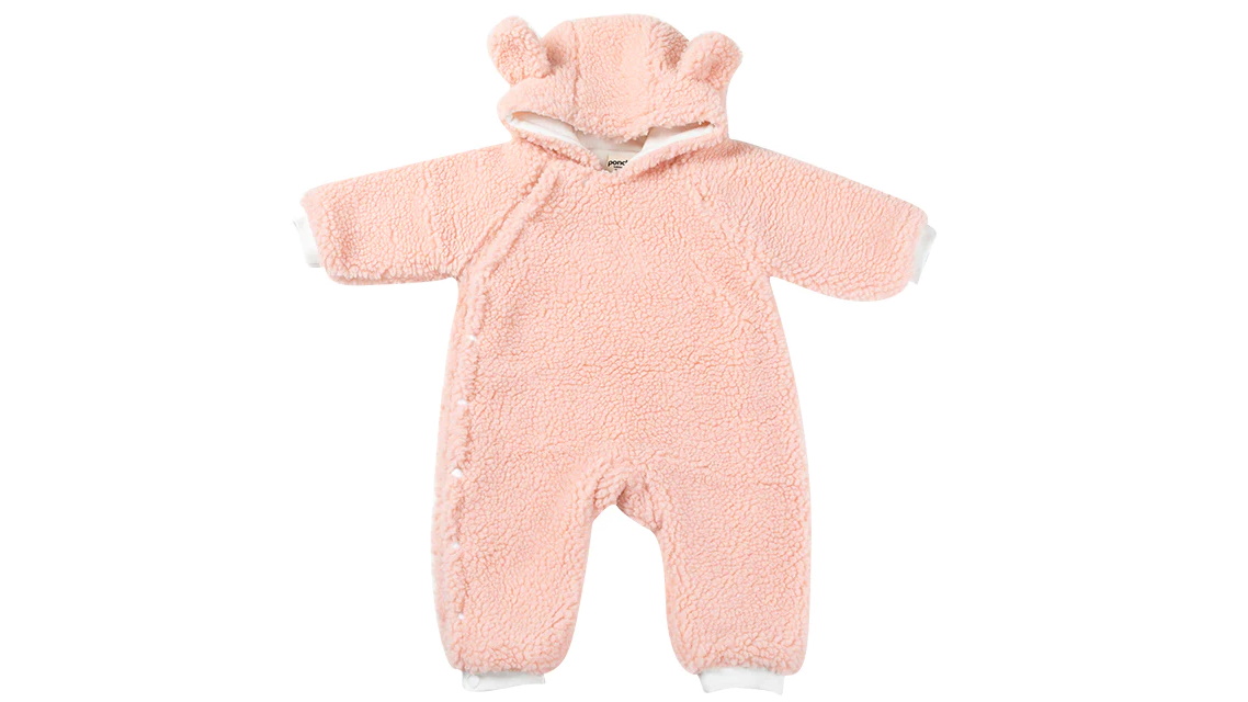 Ponchik Strawberry Milk Teddy Bear Fluffy Button Baby Pramsuit - 2 Years