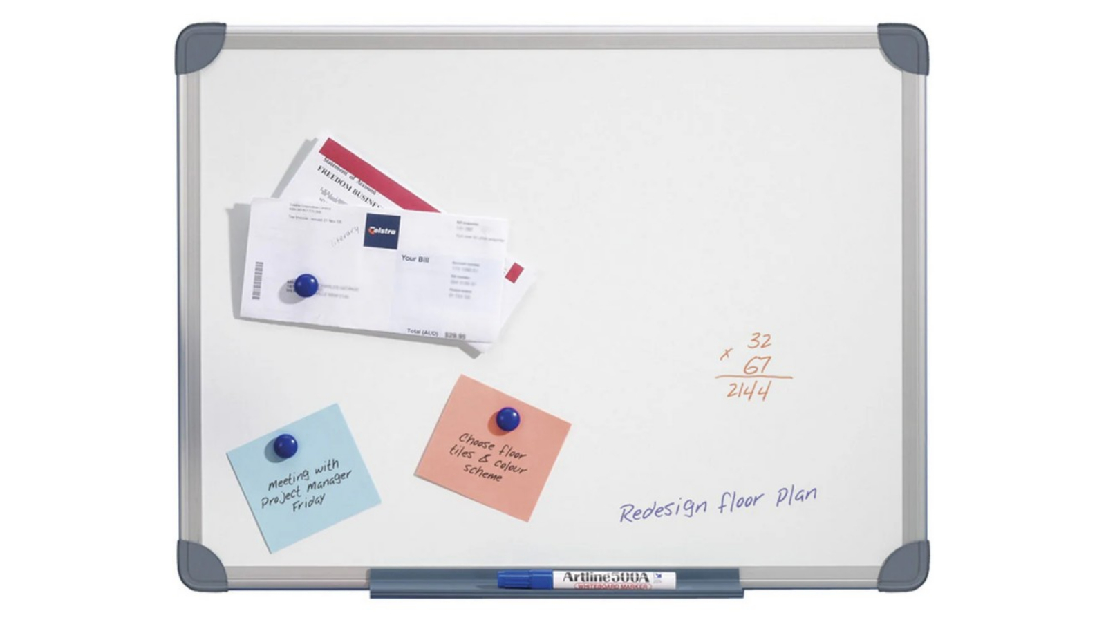 Quartet 120 x 90cm Magnetic Aluminium Frame Penrite Slimline Whiteboard