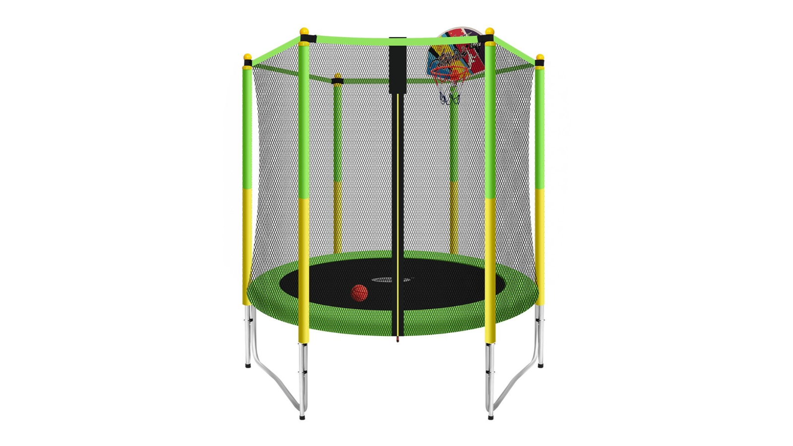 Genki Kids Round Trampoline with Safety Enclosure and Basketball Hoop - 60inch