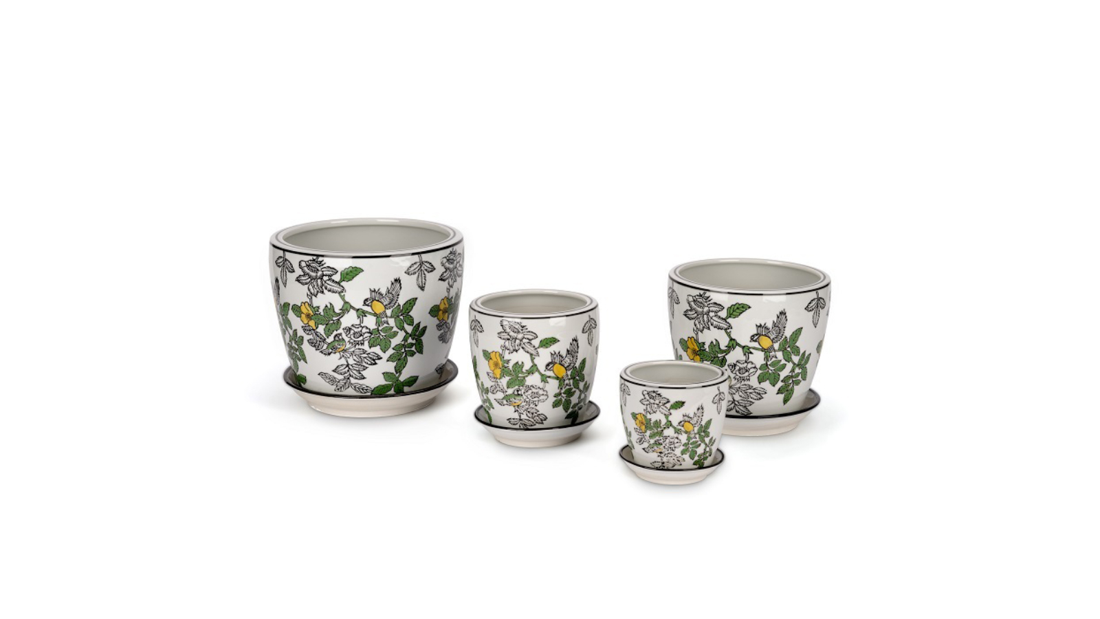 4 Piece Tall Pot Planter Plant Storage with Saucer Garden Home Decor - Spring Yellow