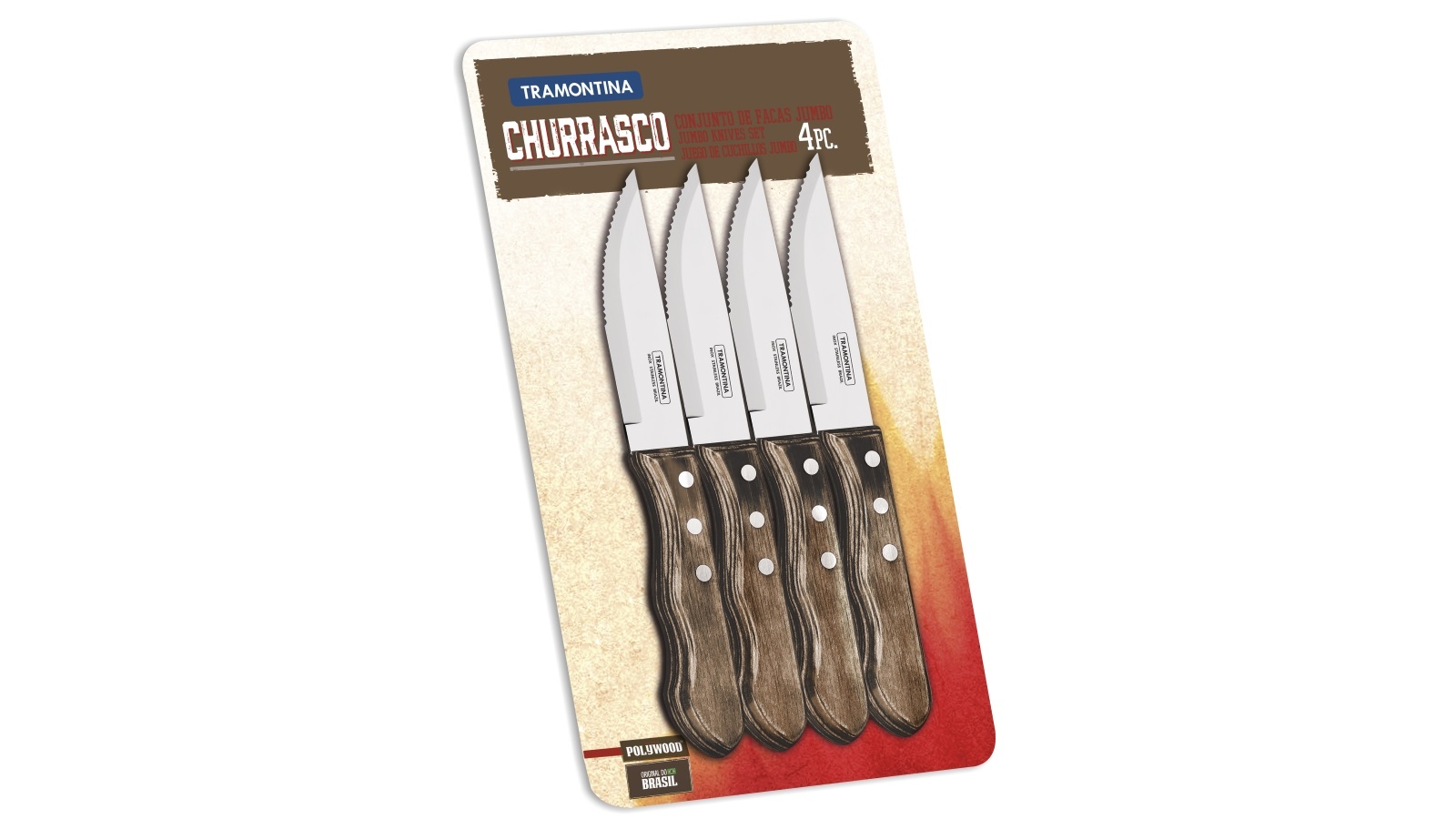 TRAMONTINA ® Churrasco JUMBO Steakmesser Gabel Set 4 Tlg. Grillen BBQ Besteckset