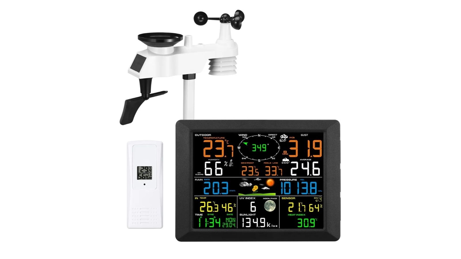 Maxkon WIFI Weather Station Solar Powered for UV Light Temperature Humidity Wind Speed