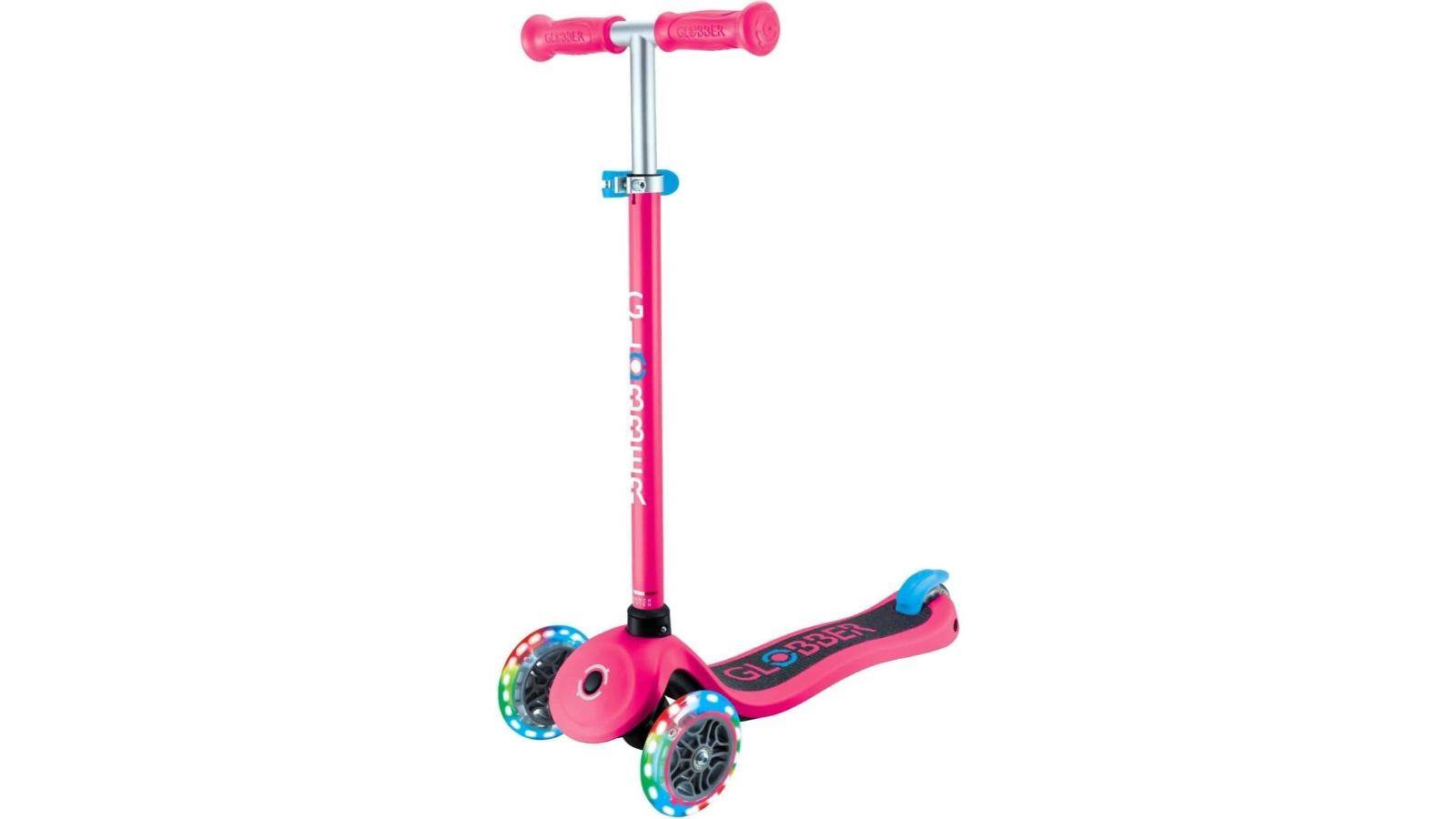 Globber Primo V2 Scooter with Light and Griptape - Fuchsia Pink with Sky Blue