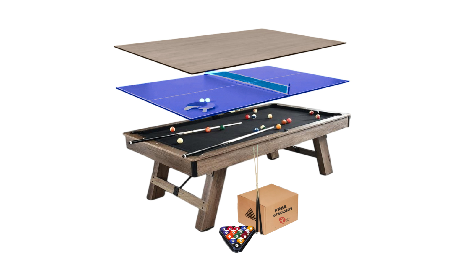 TopOne Sports Alisi Black Felt 3-in-1 Multi-Functional Pool/Tennis/Dining Table - 7ft 