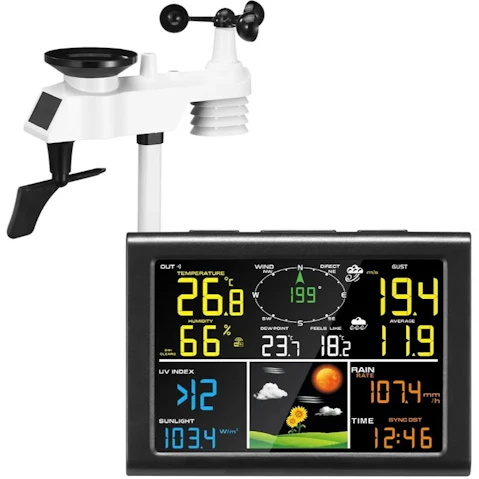Maxkon Solar Powered Weather Forecast Station WIFI Wireless Rain Gauge Temperature