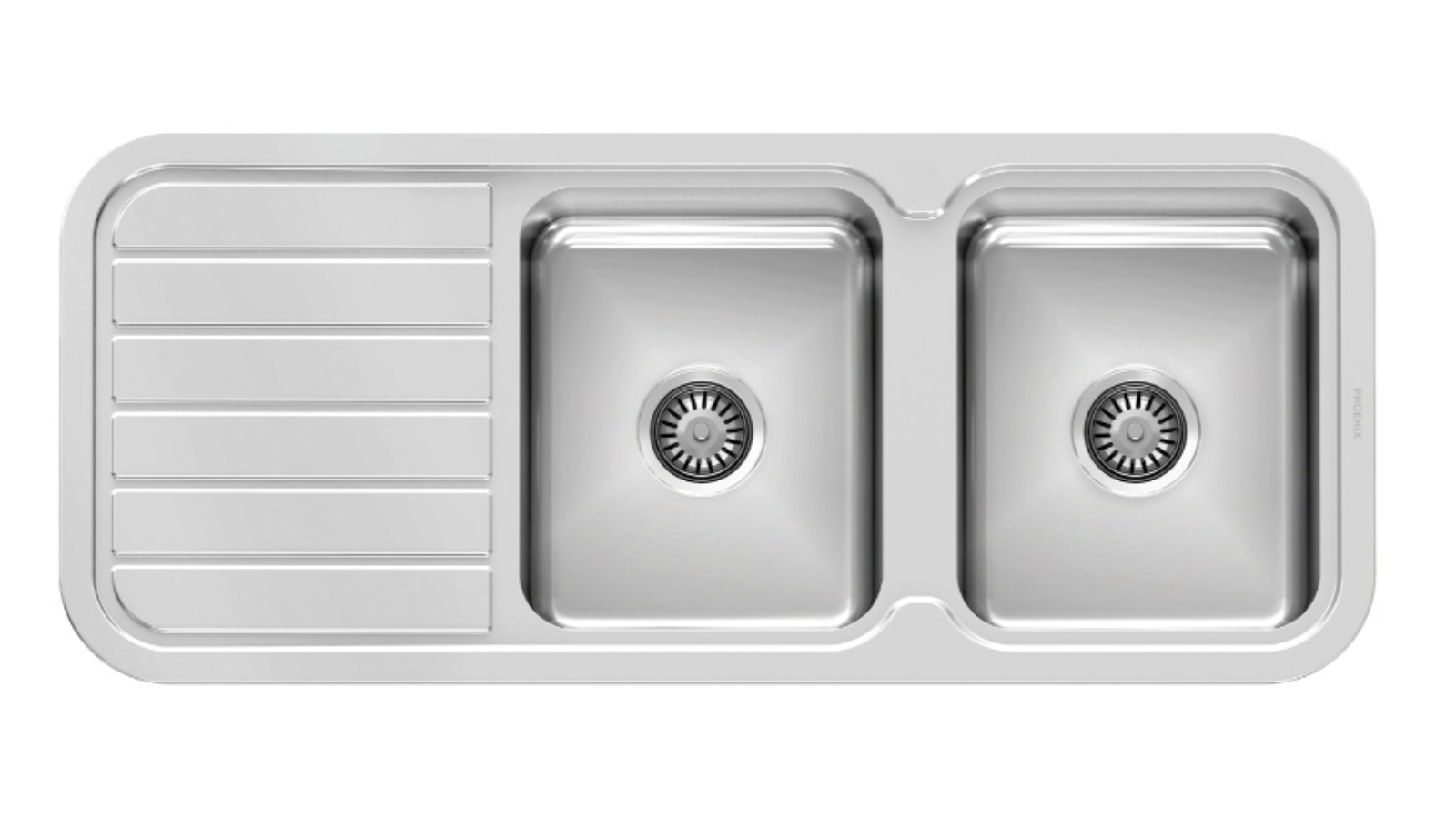 Phoenix 1000 Series Double Bowl Sink with Drainer and No Taphole