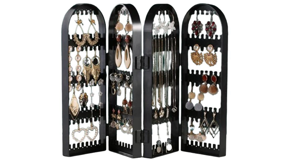 NNEOBA Large Jewelry Organizer Foldable Display Rack with 4 Doors 240 Holes - Black