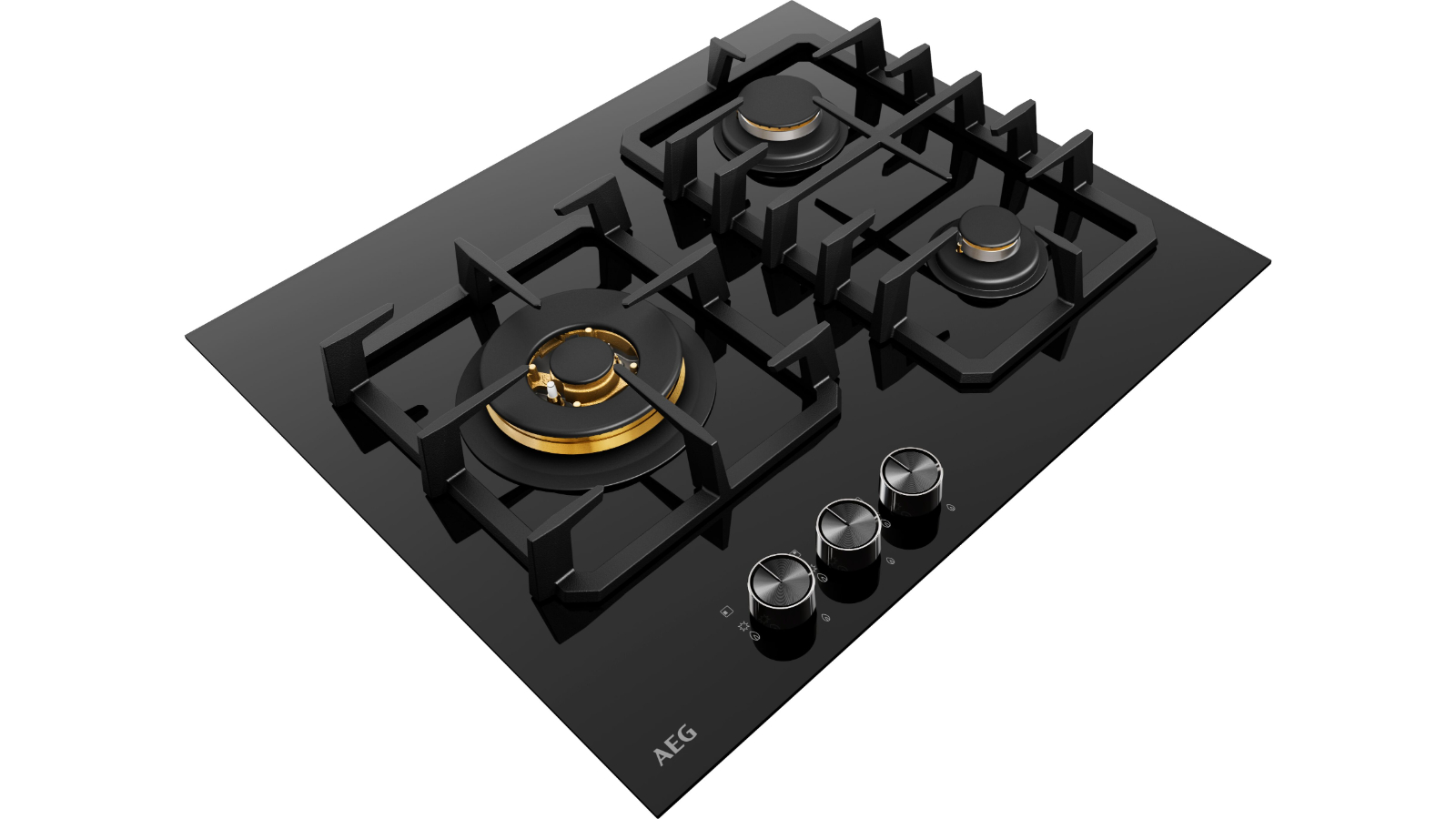 AEG 60cm 3 Burner Ceramic Glass Gas Cooktop - Black | Harvey Norman
