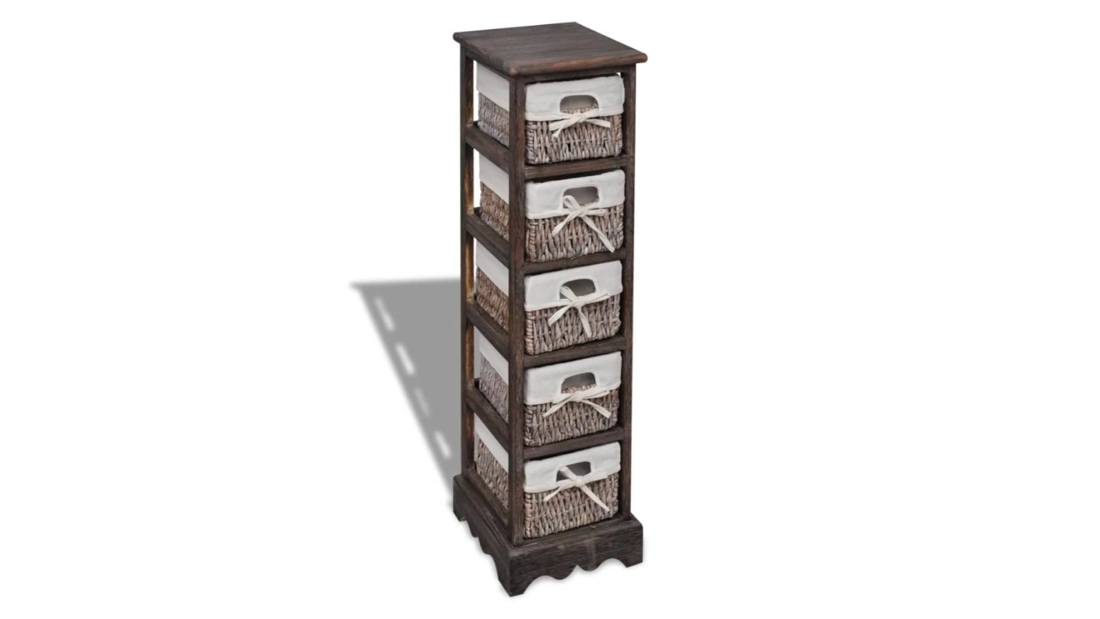 vidaXL Paulownia Wood Storage Rack with 5 Weaving Baskets - Brown ...