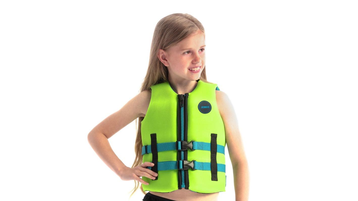 Jobe Lime Green Kids Unisex 50N Neoprene Front Entry Life Jacket - Size 128