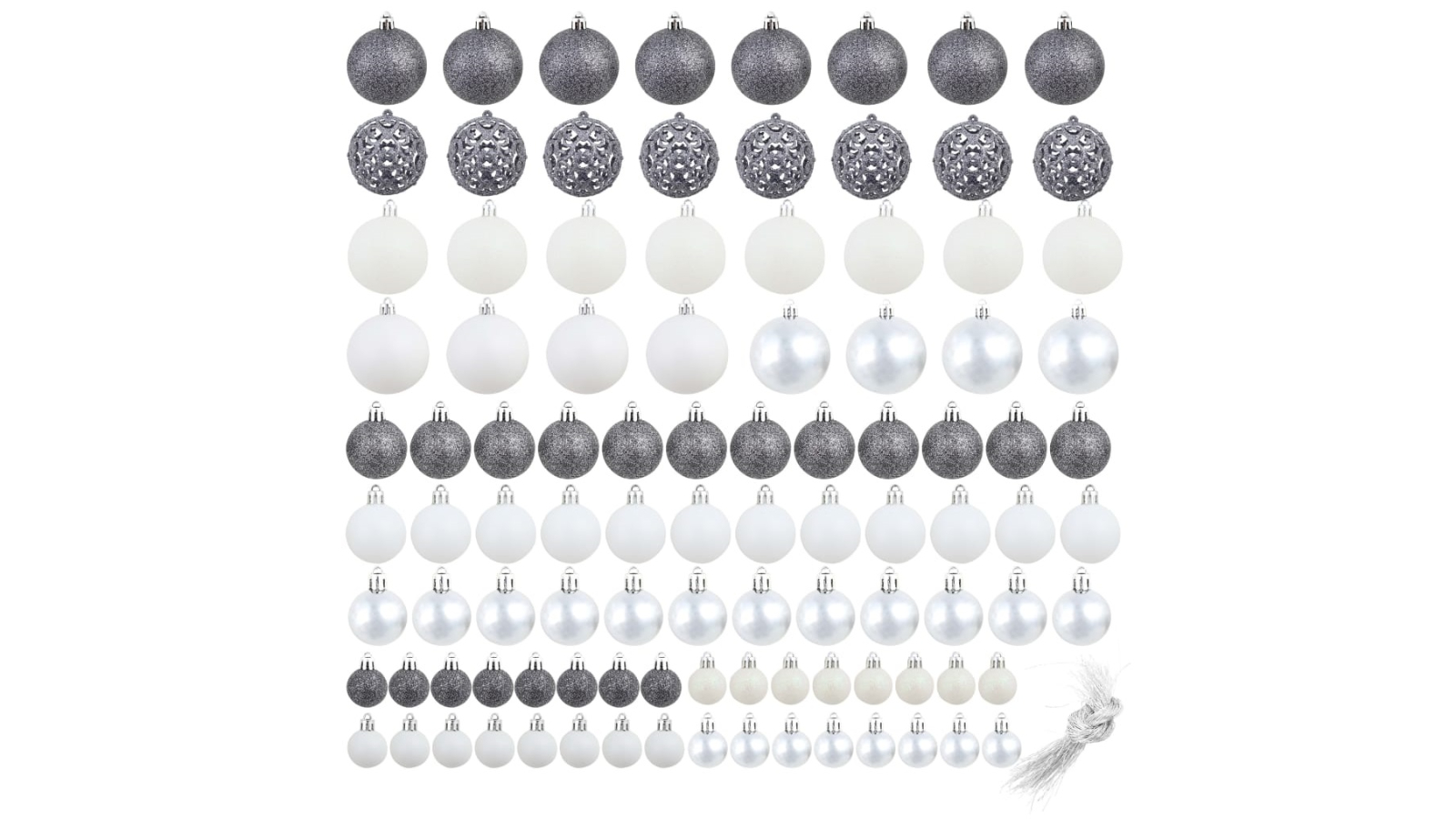 vidaXL 100 Piece 3/4/6cm Christmas Ball Set - White/Grey