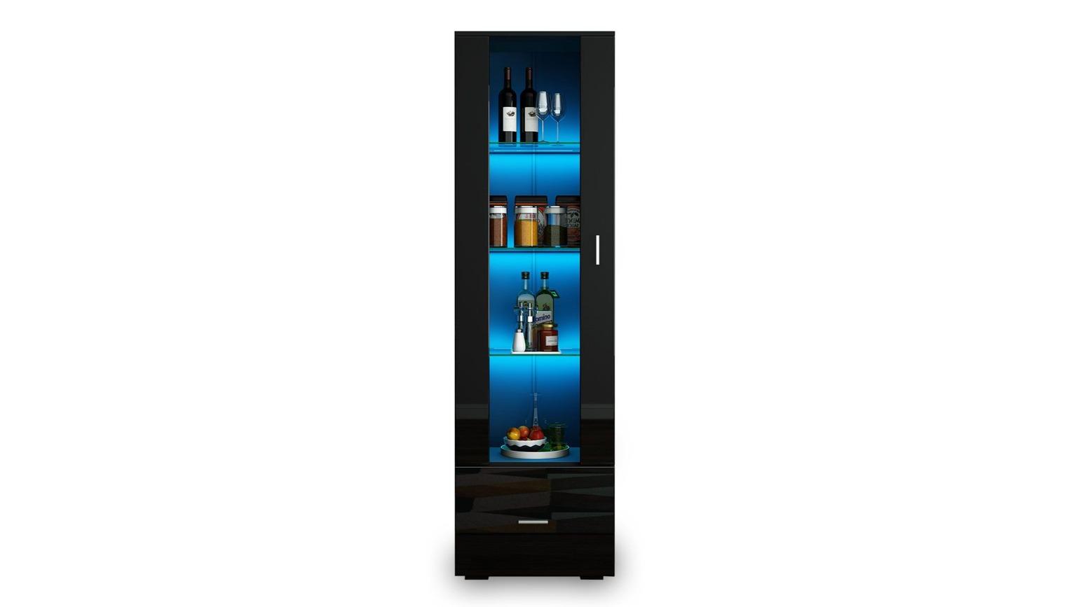 LED Storage Glass 190cm Tall Display Cabinet - Black