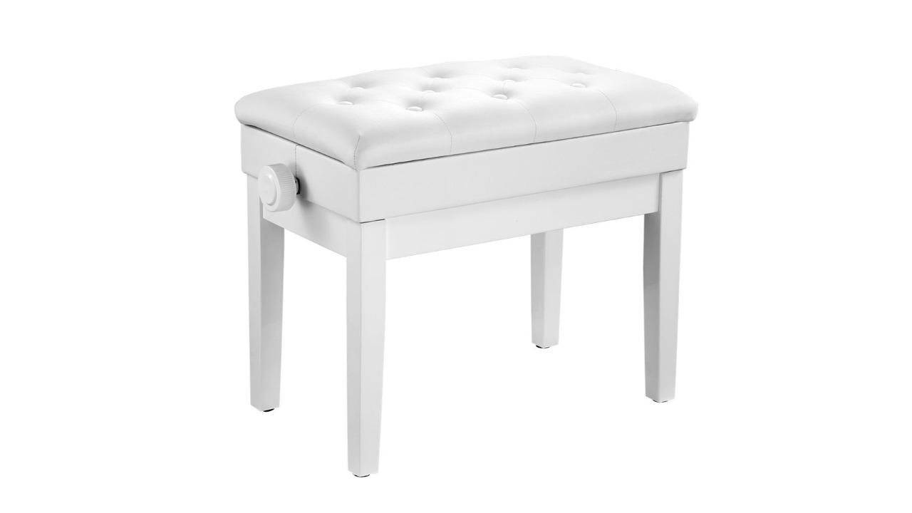 Melodic Adjustable Height Piano Bench Seat with Padded Cushion and Storage Compartment - White