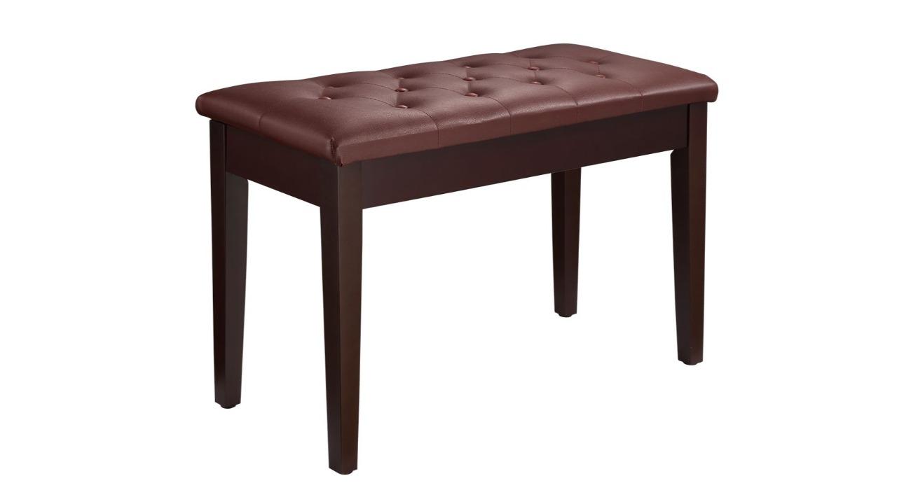 Melodic Luxury Piano Keyboard Stool Bench Chair with Faux Leather Seat and Storage Compartment - Walnut