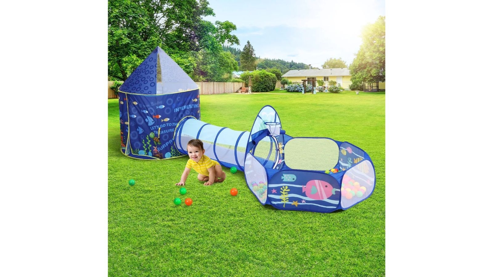 3-In-1 Kids Play Tent House Baby Crawl Tunnel Ball Pit with