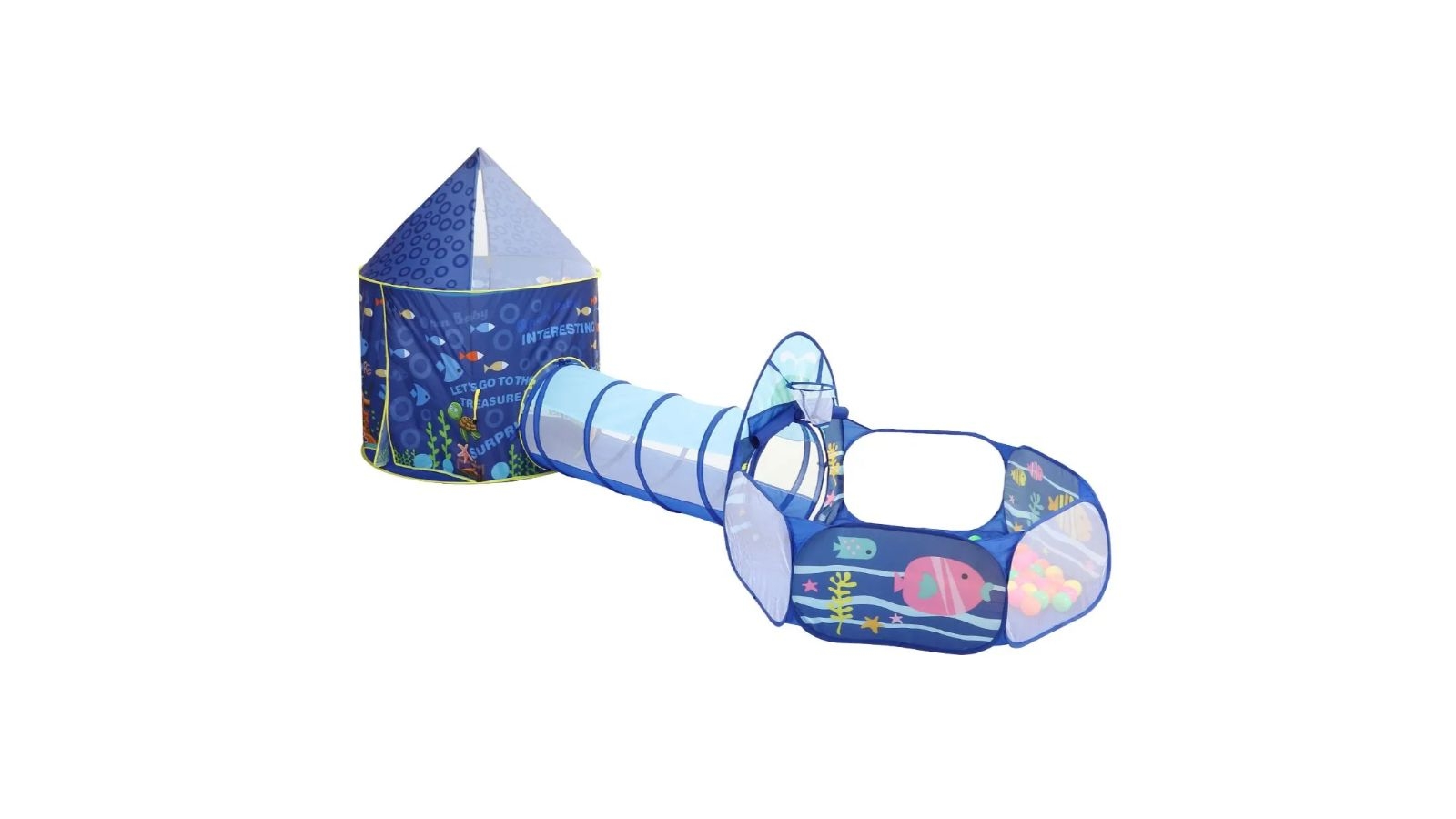 3-In-1 Kids Play Tent House Baby Crawl Tunnel Ball Pit with Basketball Hoop